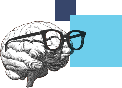 Illustration of a brain with glasses