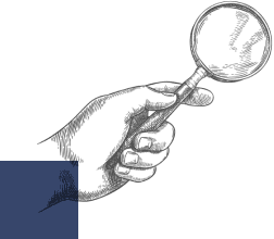Illustration of a hand holding a magnifying glass